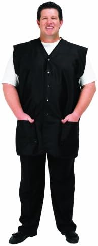 A Size Above Big & Tall Vented Mesh Back Barber Vest, Cut for Fuller Figures, Stretch Mesh Back, Lower Pockets with Zippered Bottoms, Lightweight, Water Resistant Nylon / Poly, Black, 1X