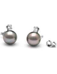 Starlight Collection, 9.0-10.0 mm, Tahitian Pearl & Diamond Stud Earrings, Mounted on 14kt White Gold Posts
