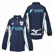 ミズノ 愛媛FCウィンドブレーカーシャツ ネイビー&times;ホワイト