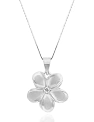 Plumeria Necklace Pendant with Diamond in 14K White Gold with Box Chain-15mm