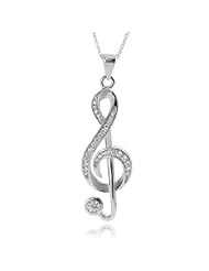 Alexandria Collection Sterling Silver Cubic Zirconia Musical Note Pendant