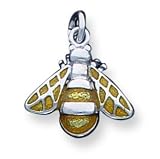 Sterling Silver Rhod Enameled Yellow Bee Charm with 20 inch Sterling Silver Chain