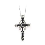 Sterling Silver Onyx Cross Shaped Pin/Pendant with Chain