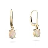 14K Yellow Gold Oval Genuine Opal Lever Back Earrings