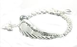 Beautiful Inspirational Guardian Angel Wing Charm Toggle Bracelet with Black Pearl & Crystals ~...