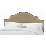 IMAGE OF Arc Notched Nail Button Headboard in Shantung Khaki Size: California King