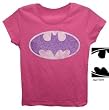 Batman Glitter Logo Girls Hot Pink Tee