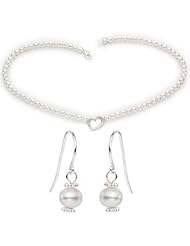 Genuine White Freshwater Pearl Heart Necklace and Earring Set