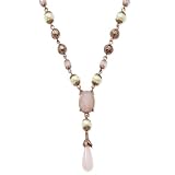 Rose-Tone Cultura Glass Pearl/Rose Quartz Y 16'' With Extension Necklace
