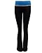 Ladies Black Yoga Pants Turquoise Grey Fold-over Waistband