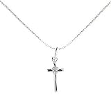 Sterling Silver Tiny White CZ Cross Pendant - Great for Little Kids