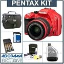 Pentax K-x Digital SLR Red Camera /Lens Kit, with Red 18-55mm DA-L Lens, 8GB SD Memory Card, 4 AA Nickel Metal Hydride (NiMH) 2900 mAH Rechargeable Batteries with 4-Hour AA & AAA Quick Charger, 110/220 volt. Camera Bag, Digital Camera & Lens Cleaning Kit. USB 2.0 SD Card Reader