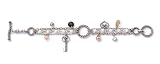 Image of Fossil Stainless Steel JF82213 Ladies Synthetic Pearl & Key Charm Bracelet