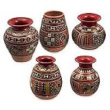 Pottery vases, 'Inca Calendar' (set of 5)
