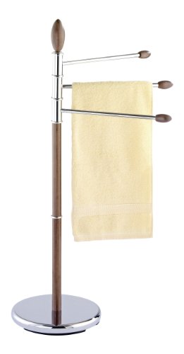 Wenko 17528100 Handtuch- und Kleiderst&auml;nder Belingo - 3 bewegliche Arme, Chrom, Holz, &Oslash; 29 x 98 cm, Walnussholz-Optik