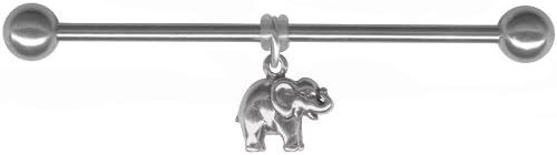 Silver Elephant Charm Industrial Barbell-Stainless Steel Dangle Industrial Bar-16g or 14g (M. 16 gauge 2 inch (50mm))