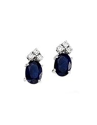 14K White Gold Oval Sapphire and Diamond Earrings