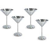 Set of 4 Stainless Steel Martini Glasses (Satin Finish) 10 fluid Oz.