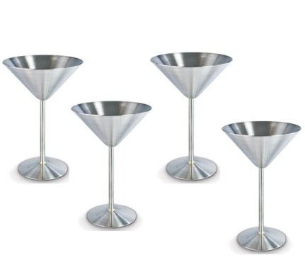 Set of 4 Stainless Steel Martini Glasses (Satin Finish) 10 fluid Oz.