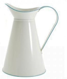 Vintage Shabby Chic French Style Home Enamelware Jug - CREAM with PALE BLUE trim - 11"