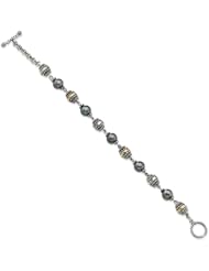Sterling Silver w/14k Gold 7.5-8mm Freshwater Cult Black Pearl 8in Bracelet