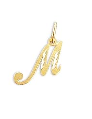 Cursive M Initial 14k Yellow Gold Letter Pendant Solid