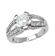 Sterling Silver Rhodium Engagement Ring with Clear CZ - Size: 5-9