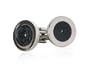 Elegant Dark Gray Enamel Round Cufflinks in Rhodium Silver Setting with Gift Box