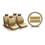 Car Seat Cover Full Set Faux Leather Solid Beige