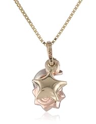 14k Tri-Color Gold Moon Star Sun Kids Charm Pendant Necklace, 14"