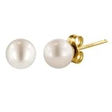 14k Yellow Gold 6.5-7mm White Freshwater Cultured AA Quality Pearl Earrings