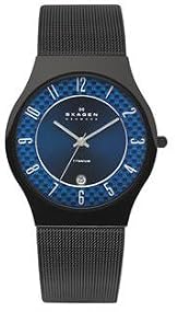 Skagen #233XLTMNC Men's Black Titanium Mesh Band Blue Carbon Fiber Dial Watch
