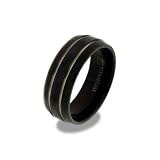 Eve's Addiction Mens Black Titanium Ring with Double Silver Stripe