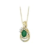 14K Yellow Gold 0.04 ct. Diamond and 6 x 4 MM Oval Shaped Emerald Pendant with Chain