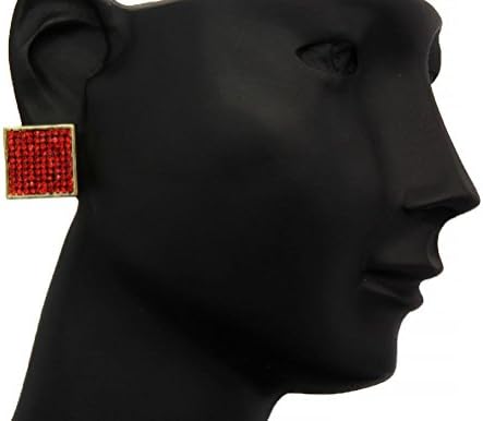 POPLife Mens Golden Tone Iced Out Red Square Earrings 10 Row Micro Pave Hip-Hop ~