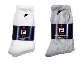 Fila Men's Cushioned Athletic Crew Socks - 24 PACK!!! 12 white/w black logo + 12 grey/w black logo