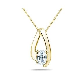 Aquamarine Loop Pendant Necklace 10K Yellow Gold by