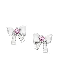 GirlS Round Shape Pink Sapphire Earrings in Sterling Silver - Friction Back