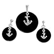 Sterling Silver Sets with Black Onyx - Anchors - Pendant: 22mm, Earring: 14mm