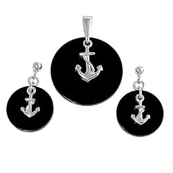 Sterling Silver Sets with Black Onyx - Anchors - Pendant: 22mm, Earring: 14mm