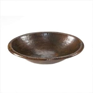 Bundle-65 Small Oval Self Rimming Hammered Copper Bathroom Sink in Oil Rubbed Bronze (3 Pieces)