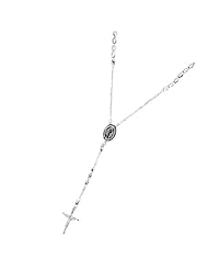 Sterling Silver 5mm Crucifix Disco Ball Rosary Necklace 26 Inches