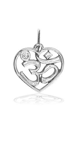 Mini Heart Yoga Ohm - Om - Aum charm jewelry in 14k Gold with Diamond Accent