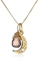 Sterling Silver with Yellow Gold Flashed Moon with Czech Crystal Accent and Faceted Smoky Topaz Charm Pendant Necklace, 18"