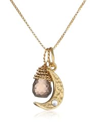 Sterling Silver with Yellow Gold Flashed Moon with Czech Crystal Accent and Faceted Smoky Topaz Charm Pendant Necklace, 18"