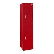 Sandusky Lee LF22151866-01 Red Steel Powder Coat 2 Tier Welded Storage Locker, 66" Height x 15" Width x 18" Depth, 2 Shelves