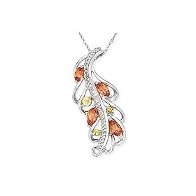 1 1/2 Carat Multigemstone and Diamond 14K White Gold Pendant w/Chain