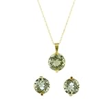 10k Yellow Gold Green Amethyst Earrings and Pendant Set