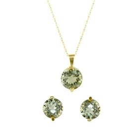 10k Yellow Gold Green Amethyst Earrings and Pendant Set by