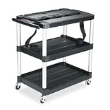 RUBBERMAID / RUB9T28 / Media Master AV Cart, Three Shelves, 18-3/4w x 32-3/4d x 33h, Black / Sold as 1 EA